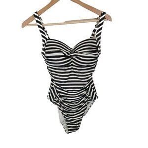 Niptuck Swimsuit One Piece Size 8 US Striped Black White Gold Multi-Fit Cup